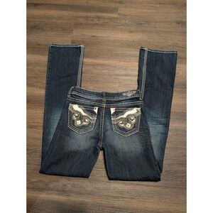 Hydraulic Lola Slim Boot Jeans Dark Wash Embellished Thick Stitch Size 3/4
